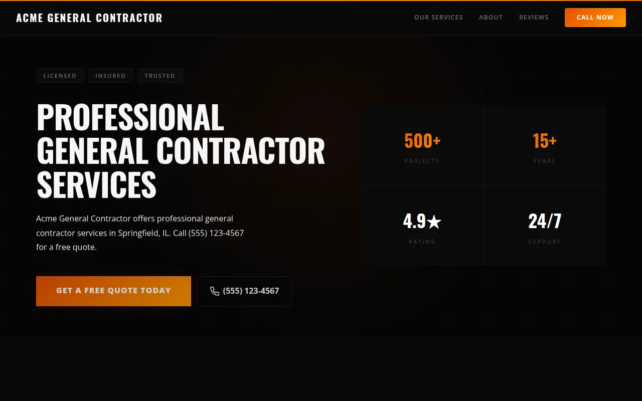 General Contractor template preview