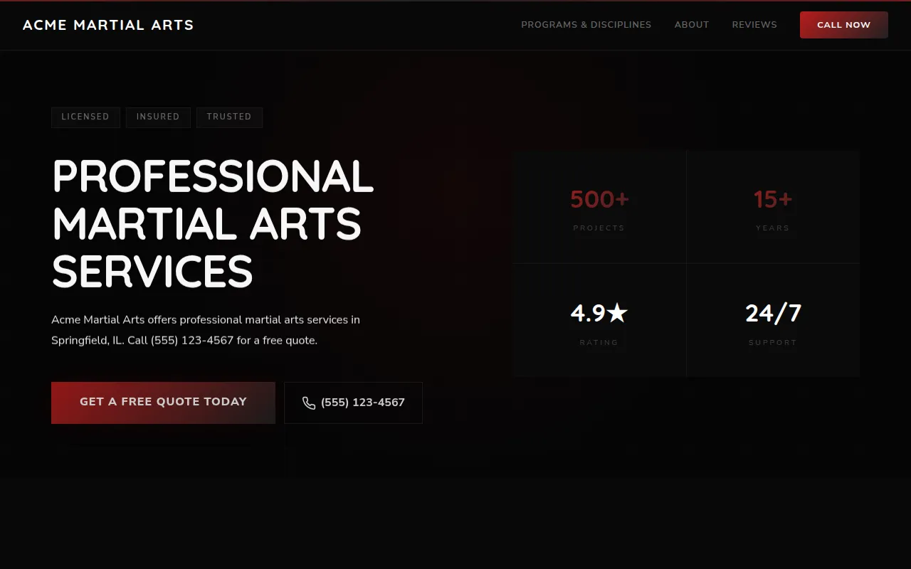 Martial Arts template preview