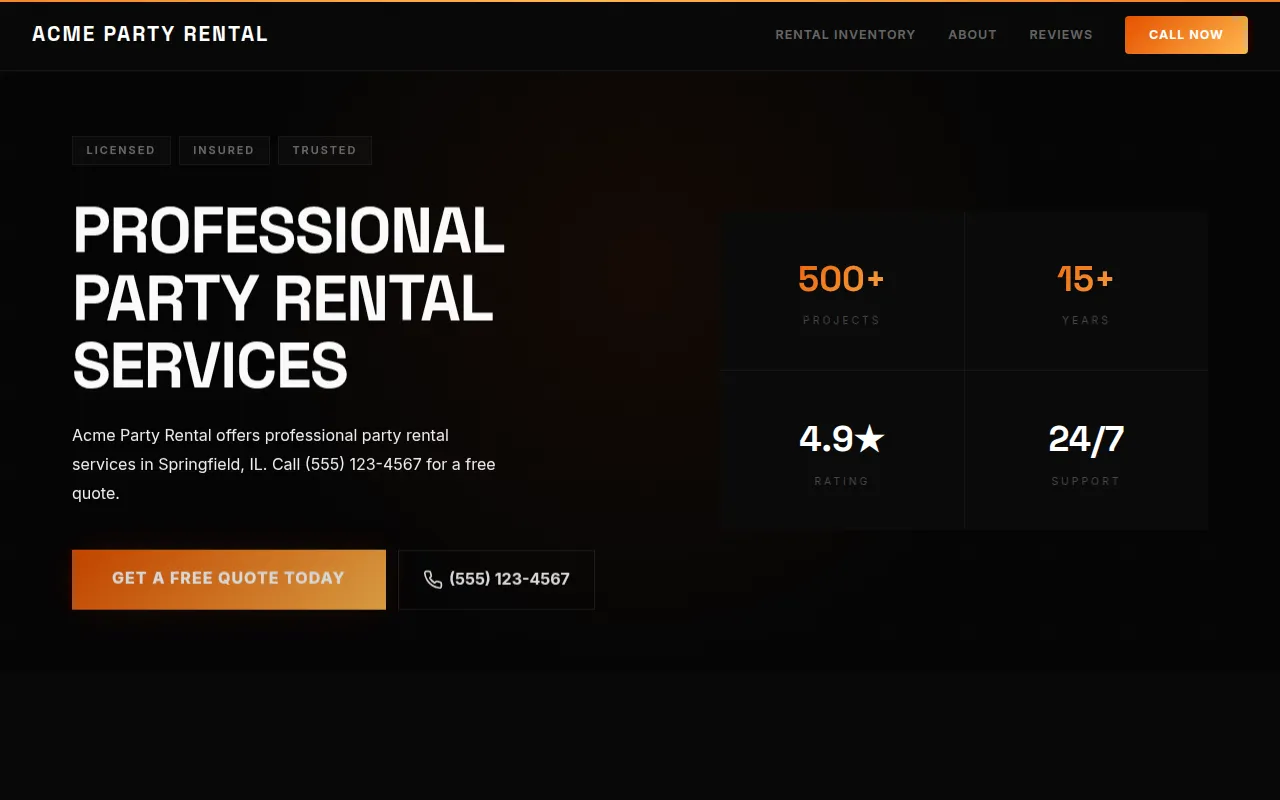 Party Rental template preview