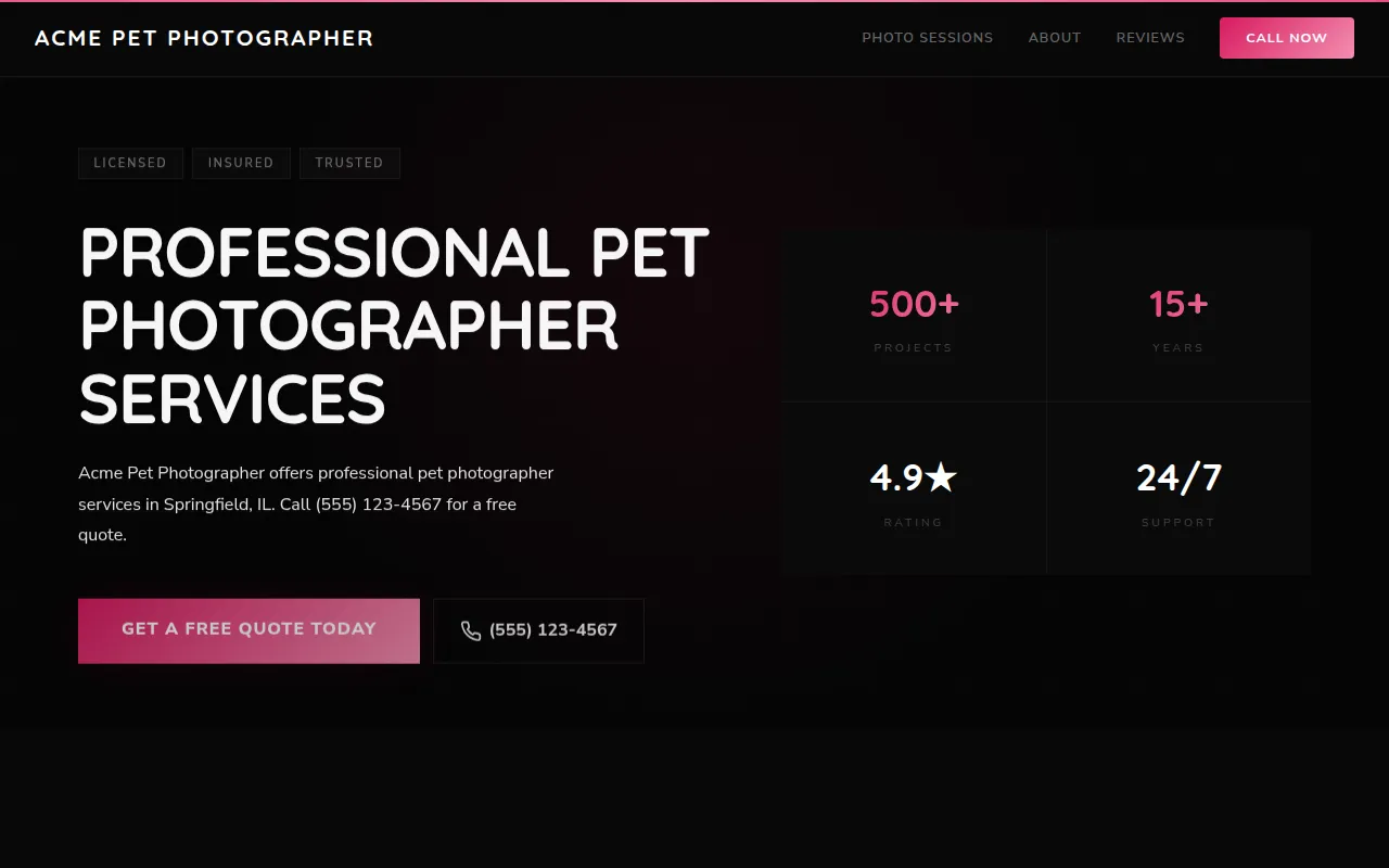 Pet Photographer template preview